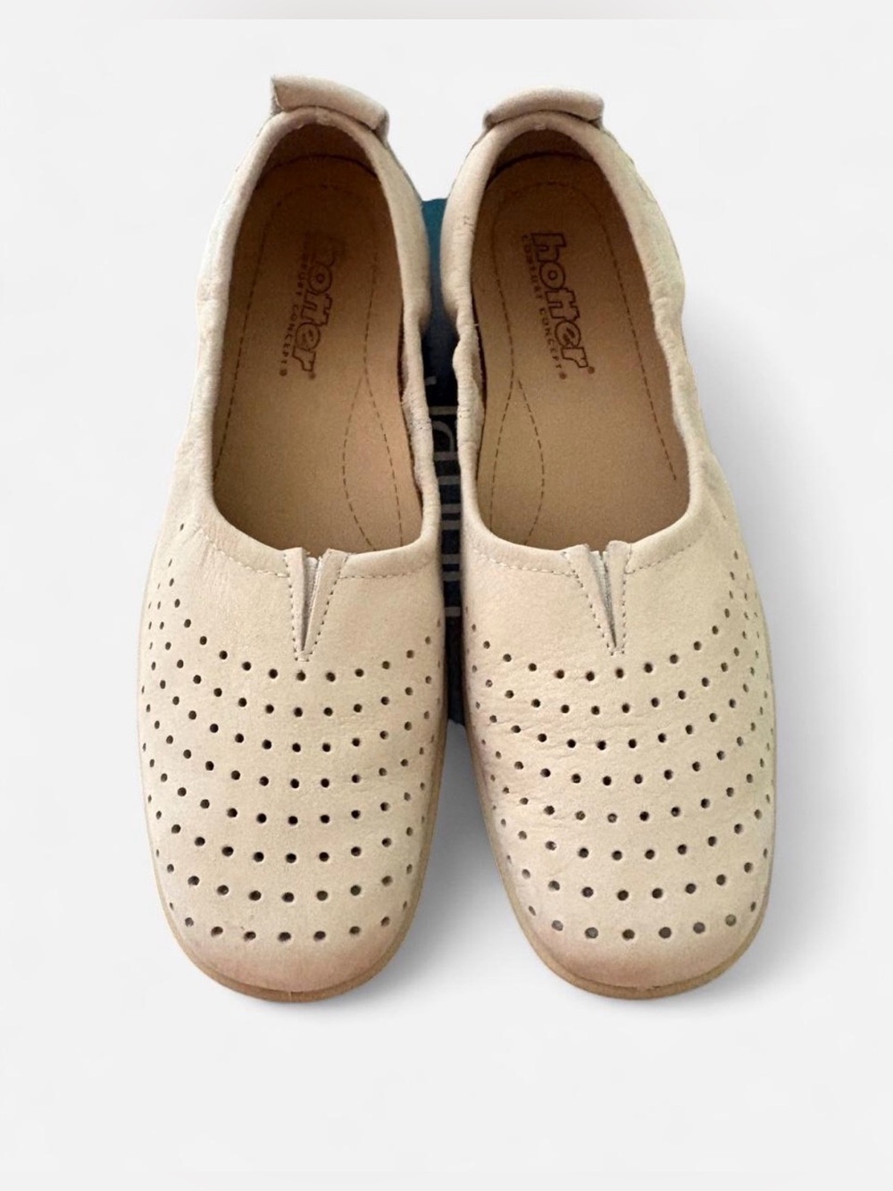 hotter Beige Perforated Slip-On Loafers